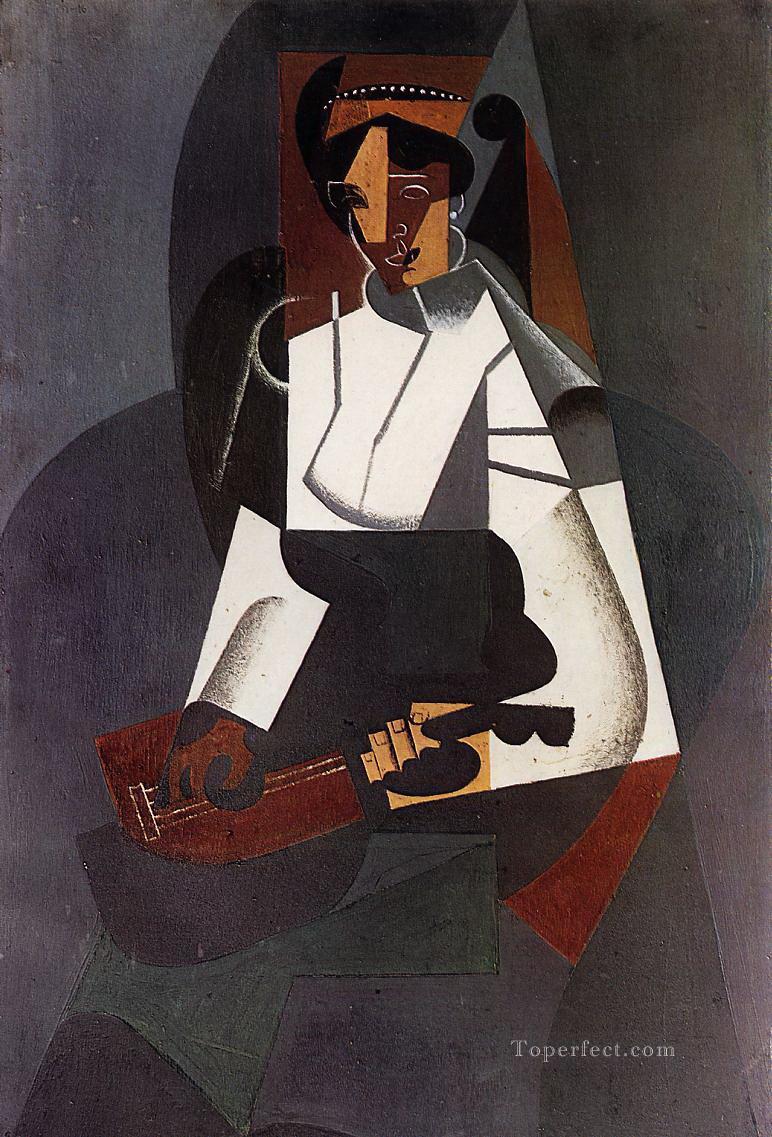 woman with a mandolin after corot 1916 Juan Gris Oil Paintings